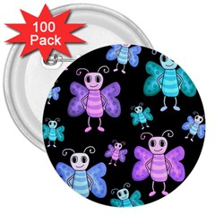 Blue And Purple Butterflies 3  Buttons (100 Pack)  by Valentinaart