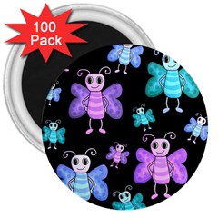 Blue And Purple Butterflies 3  Magnets (100 Pack)