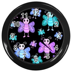 Blue And Purple Butterflies Wall Clocks (black) by Valentinaart