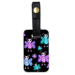 Blue And Purple Butterflies Luggage Tags (one Side)  by Valentinaart