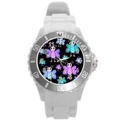 Blue And Purple Butterflies Round Plastic Sport Watch (l) by Valentinaart