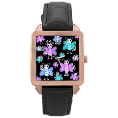 Blue And Purple Butterflies Rose Gold Leather Watch  by Valentinaart