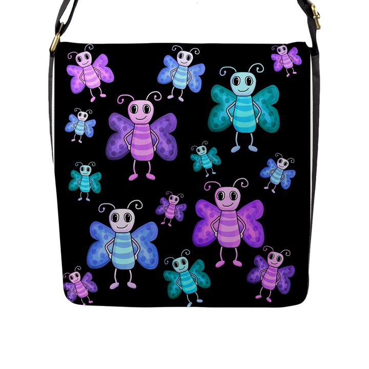 Blue and purple butterflies Flap Messenger Bag (L) 