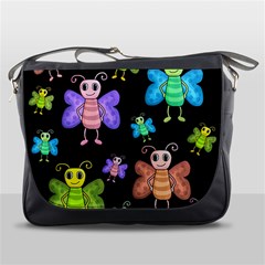 Cartoon Style Butterflies Messenger Bags by Valentinaart