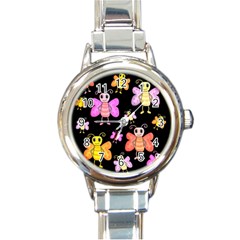 Cute butterflies, colorful design Round Italian Charm Watch