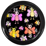 Cute butterflies, colorful design Wall Clocks (Black) Front