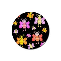 Cute butterflies, colorful design Rubber Round Coaster (4 pack) 