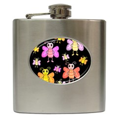 Cute butterflies, colorful design Hip Flask (6 oz)