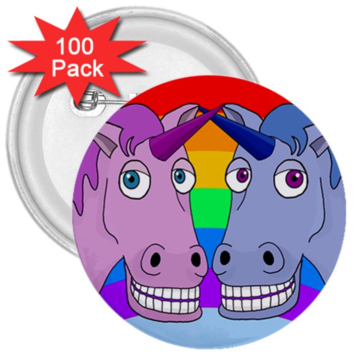 Unicorn love 3  Buttons (100 pack) 