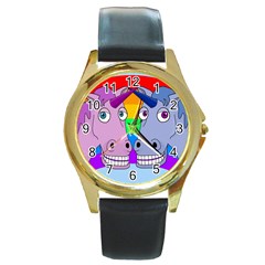 Unicorn Love Round Gold Metal Watch by Valentinaart