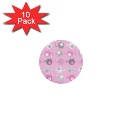 Animals Elephant Pink Cute 1  Mini Buttons (10 pack) 