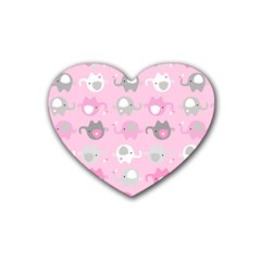 Animals Elephant Pink Cute Rubber Coaster (Heart) 