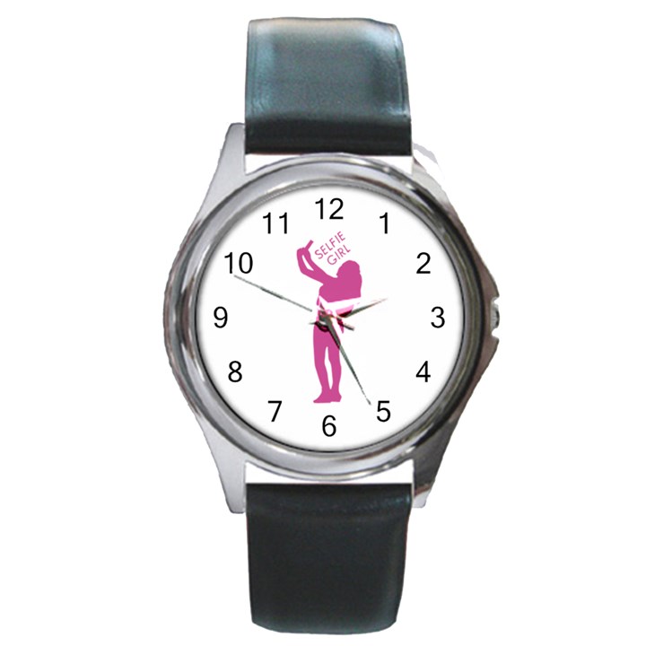 Selfie Girl Graphic Round Metal Watch