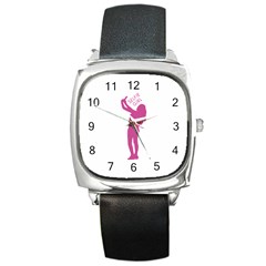 Selfie Girl Graphic Square Metal Watch