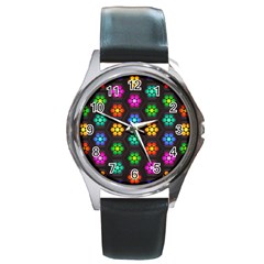 Pattern Background Colorful Design Round Metal Watch