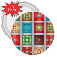 Tiles Pattern Background Colorful 3  Buttons (10 Pack) 