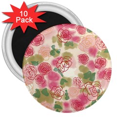 Aquarelle Pink Flower  3  Magnets (10 Pack)  by Brittlevirginclothing