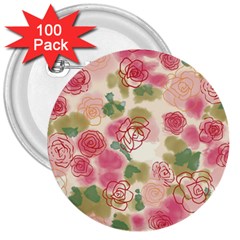 Aquarelle Pink Flower  3  Buttons (100 Pack)  by Brittlevirginclothing