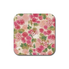 Aquarelle Pink Flower  Rubber Coaster (square)  by Brittlevirginclothing