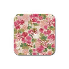 Aquarelle Pink Flower  Rubber Square Coaster (4 Pack)  by Brittlevirginclothing