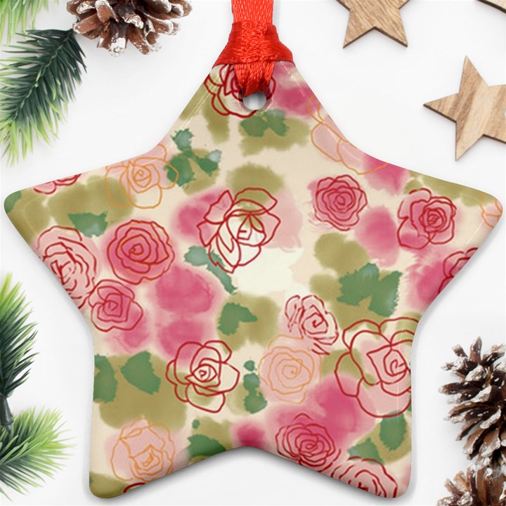 Aquarelle pink flower  Star Ornament (Two Sides) 