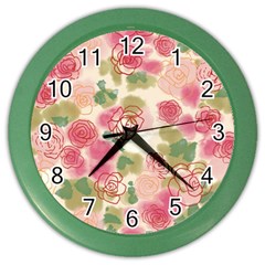 Aquarelle Pink Flower  Color Wall Clocks by Brittlevirginclothing