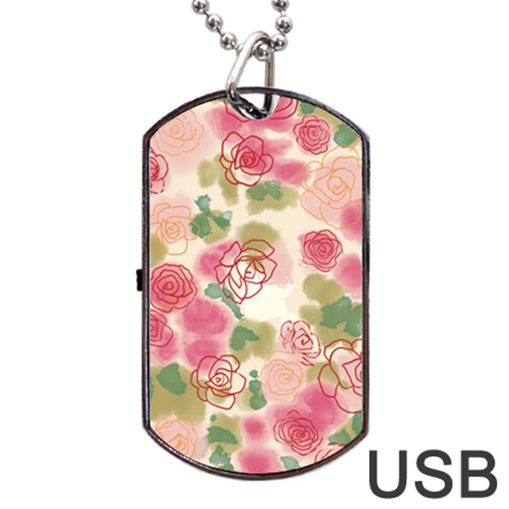 Aquarelle pink flower  Dog Tag USB Flash (One Side)