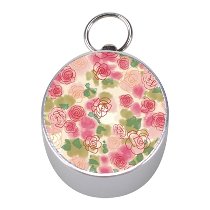 Aquarelle pink flower  Mini Silver Compasses