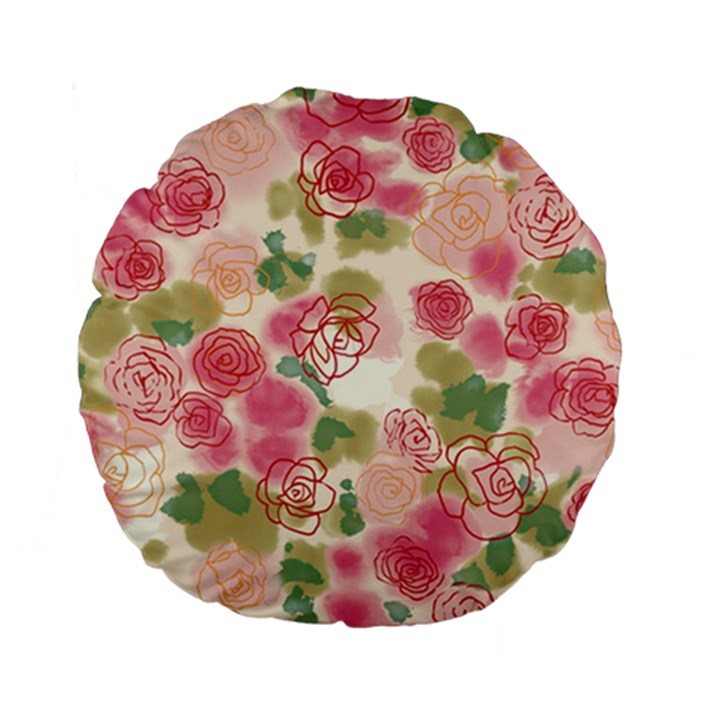 Aquarelle pink flower  Standard 15  Premium Flano Round Cushions