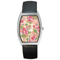 Aquarelle Pink Flower  Barrel Style Metal Watch by Brittlevirginclothing