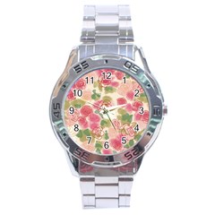 Aquarelle Pink Flower  Stainless Steel Analogue Watch by Brittlevirginclothing