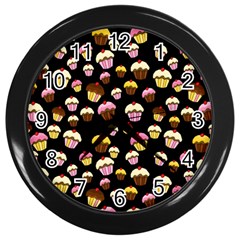 Jammy Cupcakes Pattern Wall Clocks (black) by Valentinaart