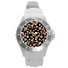 Jammy Cupcakes Pattern Round Plastic Sport Watch (l) by Valentinaart