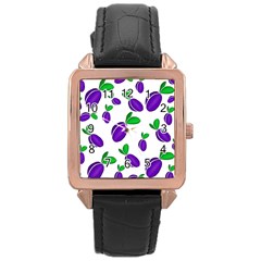 Decorative plums pattern Rose Gold Leather Watch 