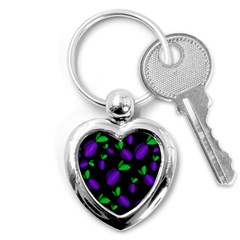 Plums Pattern Key Chains (heart)  by Valentinaart