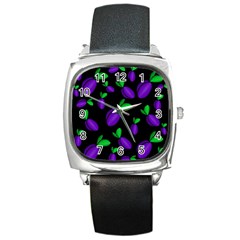 Plums Pattern Square Metal Watch by Valentinaart