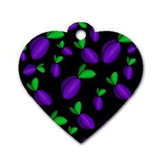 Plums Pattern Dog Tag Heart (two Sides) by Valentinaart