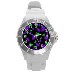 Plums Pattern Round Plastic Sport Watch (l) by Valentinaart