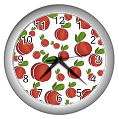 Peaches Pattern Wall Clocks (silver)  by Valentinaart