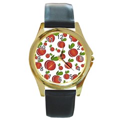 Peaches Pattern Round Gold Metal Watch by Valentinaart