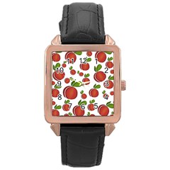 Peaches Pattern Rose Gold Leather Watch  by Valentinaart