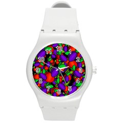 Plums And Peaches Round Plastic Sport Watch (m) by Valentinaart