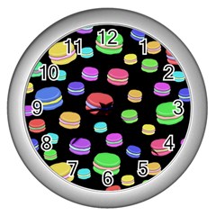 Colorful Macaroons Wall Clocks (silver)  by Valentinaart