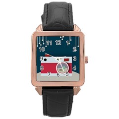 Camera Vector Illustration Rose Gold Leather Watch  by Amaryn4rt