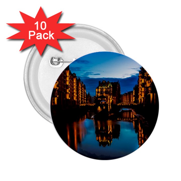 Hamburg City Blue Hour Night 2.25  Buttons (10 pack) 