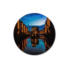 Hamburg City Blue Hour Night Magnet 3  (round) by Amaryn4rt