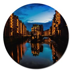 Hamburg City Blue Hour Night Magnet 5  (round) by Amaryn4rt