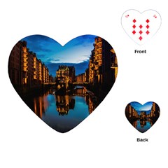 Hamburg City Blue Hour Night Playing Cards (heart)  by Amaryn4rt