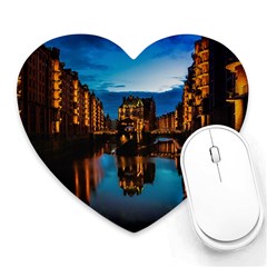 Hamburg City Blue Hour Night Heart Mousepads by Amaryn4rt