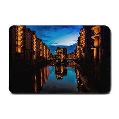 Hamburg City Blue Hour Night Small Doormat  by Amaryn4rt